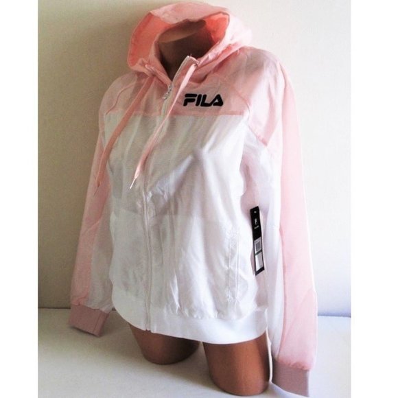 FILA USA Breeze Wind Jacket Hooded Windbreaker Pink White Size L Lightweight - Picture 4 of 10
